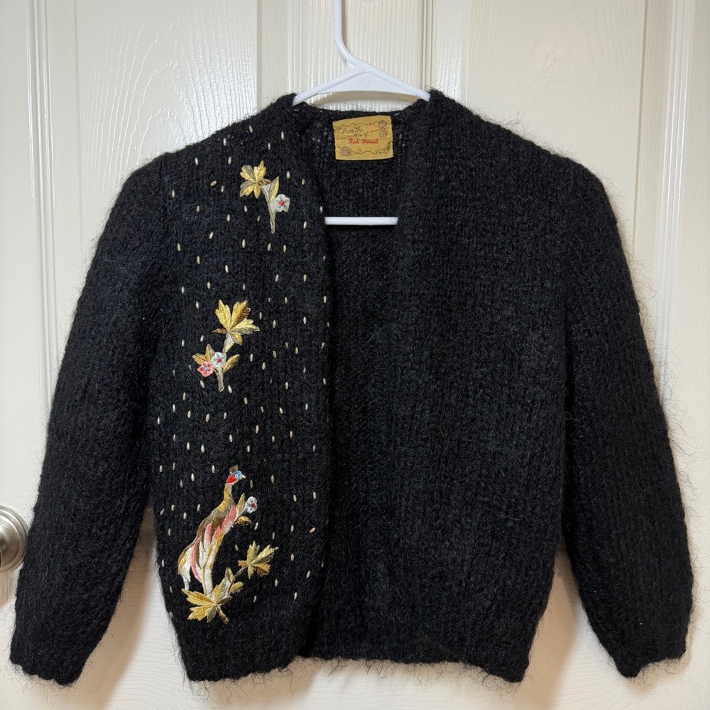 Vintage 60s Black Embroidered Mohair Cardigan